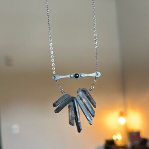 Silver and Black Geometric Necklace with Black Onyx Stone